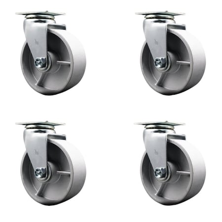 Service Caster 5'' Semi Steel Cast Iron Wheel Swivel Caster Set with Bronze Bearings, 4PK SCC-20S520-SSBZ-4